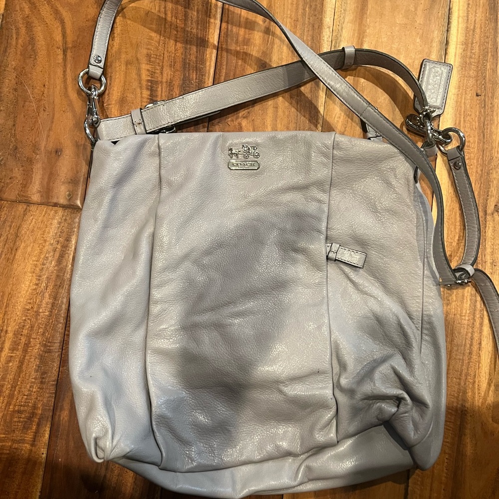 Coach Gray Satchel with Green Interior